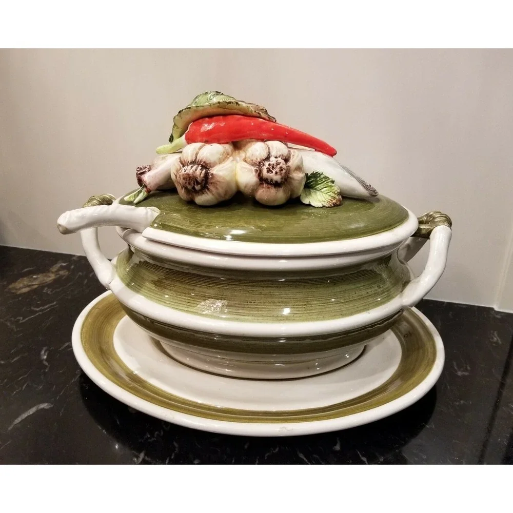 Capodimonte Garden Harvest Soup Tureen w Ladel & Lid& Plate Hand-Painted